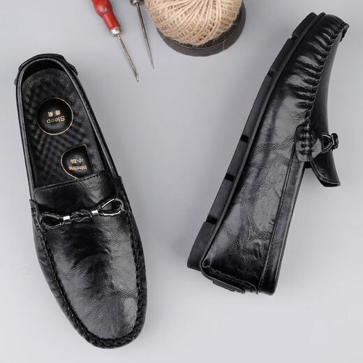 Zapatos de cuero de tamaño roto de cero grados para hombres primavera y verano nuevos zapatos casuales de cuero genuino zapatos de cuero para hombres suaves zapatos de negocios transpirables para hombres frijoles negros 9913 38