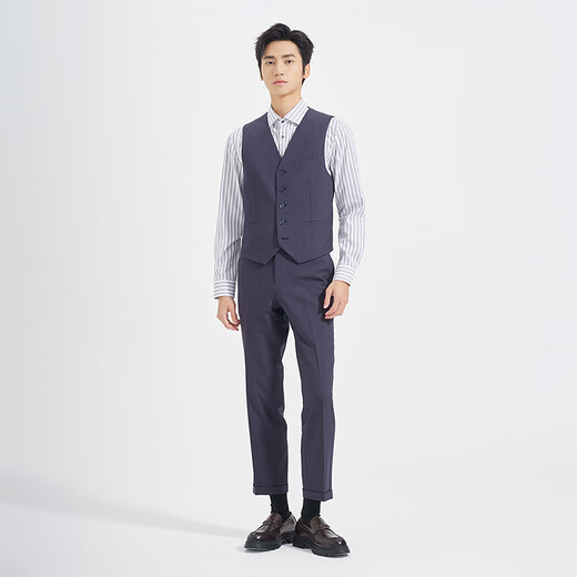 Lilang Youth Business Men's Wear Striped Dark Texture Suit Men's TR Blended Easy-Care Formal Three-piece Suit Dark Blue (1SA) 165A