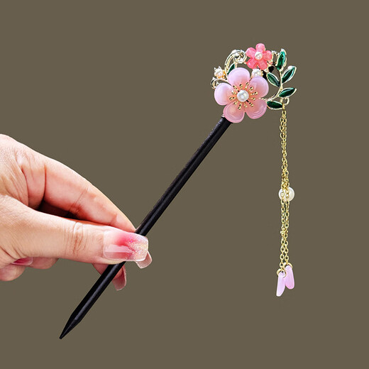 Lingchuan New Chinese Style Black Sandalwood Hairpin Ancient Style Headdress Banana Fan Tassel Step Shake Hairpin Ancient Costume Hanfu Hairpin Accessories for Women Yishang