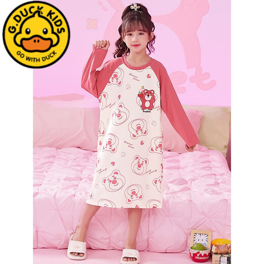 G.DUCKKIDS children's nightgown spring and autumn pure cotton thin girl pajamas long sleeve princess style cute kids and baby home clothes skirt 1517# [pure cotton] 110 8 size 90-110cm3-4 years old