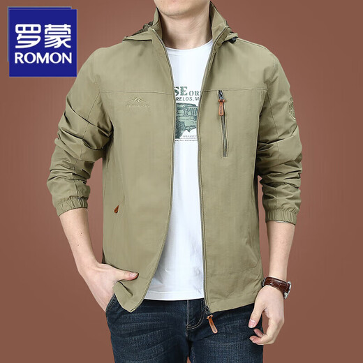Veste d'hommes en plein air Romon printemps automne et hiver nouveau style moyen d'âge moyen et jeune veste de couleur solide veste à capuche
