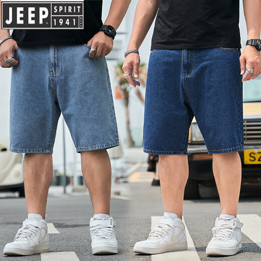 JEEP SPIRIT吉普大码男装肥佬牛仔五分裤宽松胖子中裤夏季休闲加肥加大短裤男 【弹力款】蓝灰MZ1389 44 250斤左右