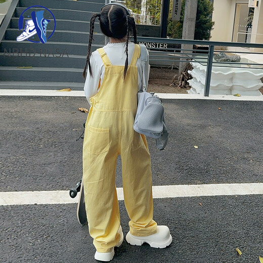COMIC SOUL女童牛仔背带裤儿童时髦大童12岁春秋裤子女孩夏季多巴胺穿搭长裤 黄色背带裤 140