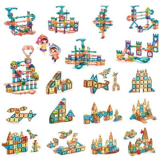 
A magnetic light ball track building blocks with ever-changing DIY three-dimensional magnetic sheet building blocks toys A dinosaur castle] Drilling surface magnetic sheet-English color box 68PCS691g