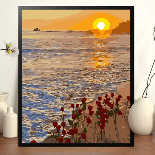 OUOETY digital oil painting flowers landscape cartoon hand-painted filler handmade acrylic oil painting decorative painting H1049 tulips H1049 tulips 30*40 black and white solid wood thin painting board + pigment pen