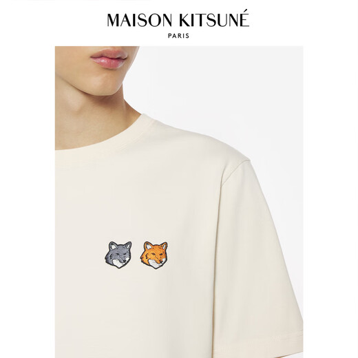 Maison Kitsune Wei Daxun Même style Couleur gras à deux t-t-t-t-t-shirts décontractés P702 [White lait] S
