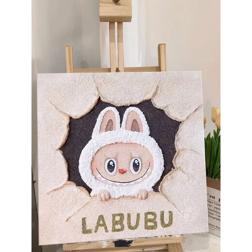 翰鸥斐拉布布石英砂肌理画diy全套材料手工绘labubu丙烯数字油画装饰画 肌理画9734 d高亮颜料+油画布+多支画笔+挂墙