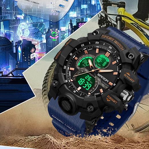 Sanda brand 6198 watch sports men and women students multifunctional waterproof luminous fashion electronic watch quartz watch watch black [gift box battery warranty card] 55mm