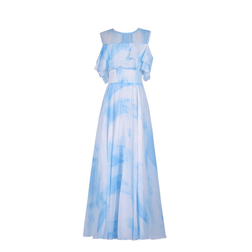 Girls Dress Summer 2026 New Style Fashionable Thin Princess Skirt Girls Middle and Large Children Chiffon Long Skirt 101 Blue Free Pearl Headband + Clavicle Chain 160 Recommended 68-78Jin Jin is equal to 0.5 kg