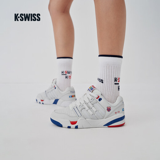 Kswiss [Même style pour le spectacle] Chaussures sportives pour hommes et chaussures pour femmes chaussures à bas à haut décontractées en cuir rétro SI-18 SLAM 8381 9275-202 Asparagus blanc / pur noir et le même style des femmes 37 est petite, recommandée pour prendre une taille plus grande