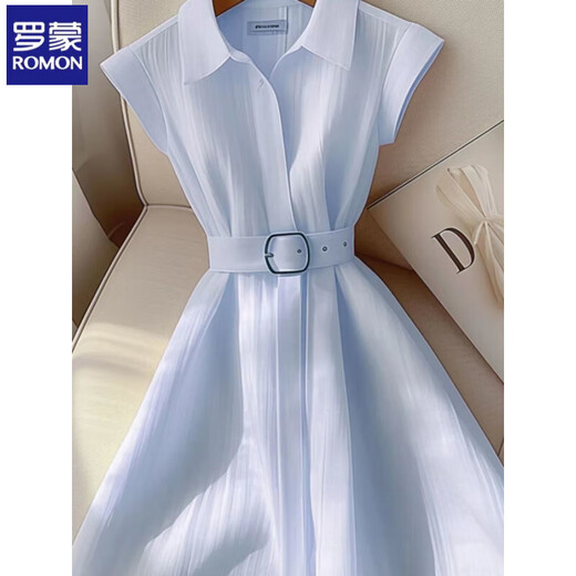 罗蒙今年夏季流行裙子女小众独特女神范气质时尚显瘦法式蓝色连衣裙女 蓝色 M 100-110斤