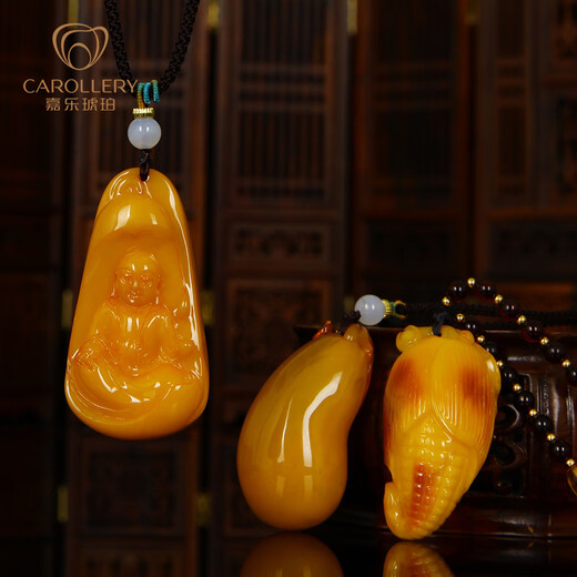 Jiale amber beeswax pendant for men and women naturally oxidized old beeswax chicken oil yellow Buddha pendant natural and authentic