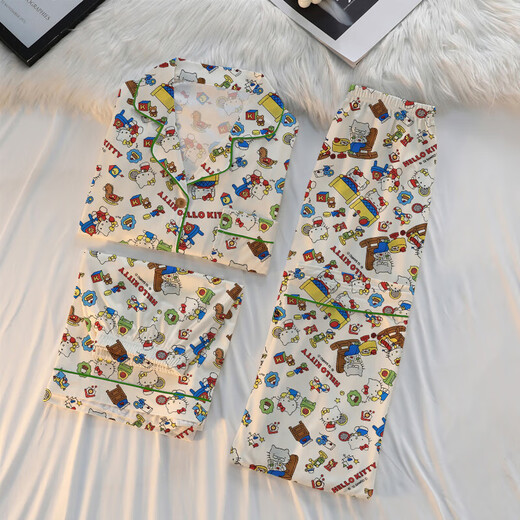 Nouveau pyjama en trois pièces pour les femmes d'été à manches courtes à manches courtes de style Internet célébrités mignonnes cartoons de dinosaure à domicile wzl1484 m [80-100jin recommandés [Jin est égal à 0,5 kg]]]