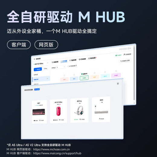 MCHOSE A5 V2 Ultra/M7 Pro Wireless Mouse Gaming Mouse Wired/2.4G/Bluetooth Three Modes E-Sports Rechargeable Long Battery Life PAW3395 Lightweight Design A5 V2 Ultra Fantasy Blue