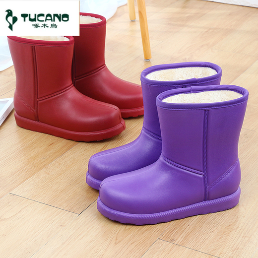 Woodpecker lightweight rain boots for women wear-resistant non-slip thickened summer rain boots waterproof cotton shoes for men wear foam lightweight shoes Purple 40 size smaller