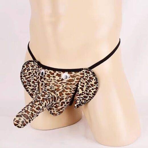 Men's leopard print thong men's U-convex comfortable elephant trunk mesh underwear elephant pants bag ultra-thin sexy belt set T pants leopard print one size