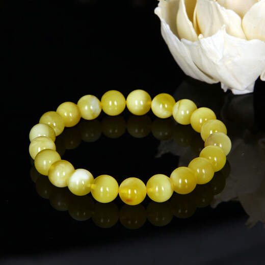 Jiale Beeswax Bracelet Women's White Flower Gold Honey Bracelet Round Bead Single Circle Jewelry Accessories Natural Unoptimized Amber Jewelry