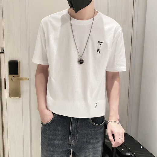 乔易伦短袖t恤男夏季上衣简约百搭潮流2025新款潮牌修身帅气男装半截袖T 1101-1-9226-白色 XL