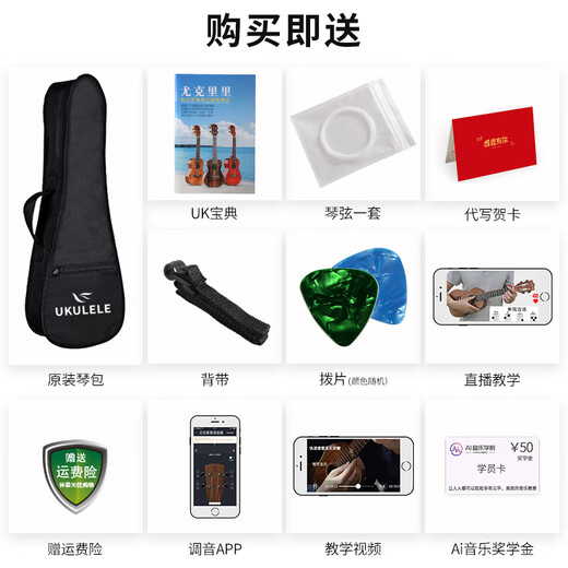 Ibanezwellburn尤克里里女生款儿童小吉他初学者男单板23寸入门可 23原木色+大礼包 23英寸