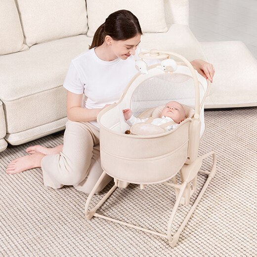 Mestrom überredet das Baby zum Schlafen mit Neugeborenen Baby Elektro -Schaukelstuhl Kleinkind Schaukelbett Cradle Bett Baby Schaukelstuhl kann flach sitzen Khaki 9855