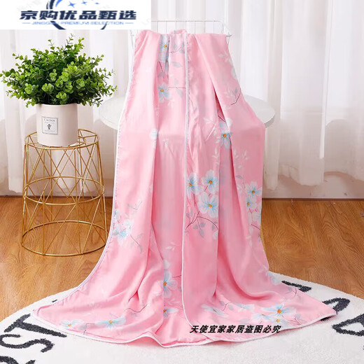 Cotton silk artificial cotton double layer blanket for children and infants summer thin cover single quilt double-sided cotton silk summer cool quilt Blossoming pink 110*140cm (double layer single cover)