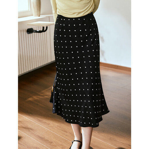 Olrain A-Line Slim Polka Polka Skirt Autumn 2025 New High-Waist Slim Slim Longitud Mid-longitud de longitud de longitud en blanco y negro Polka XL 170/76A/XL