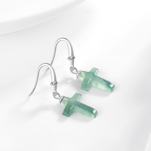 TIMESWIND natural A goods jadeite blue water cross earrings S925 silver inlaid jade earrings women's earrings blue water cross earrings D1106 S925 silver inlay (with certificate)