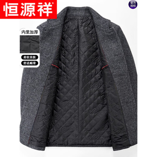 Hengyuanxiang Wool Jacket Men's Middle-aged Dad Thickened Autumn and Winter Chinese Stand Collar Dad Tunic Jacket Khaki M 170