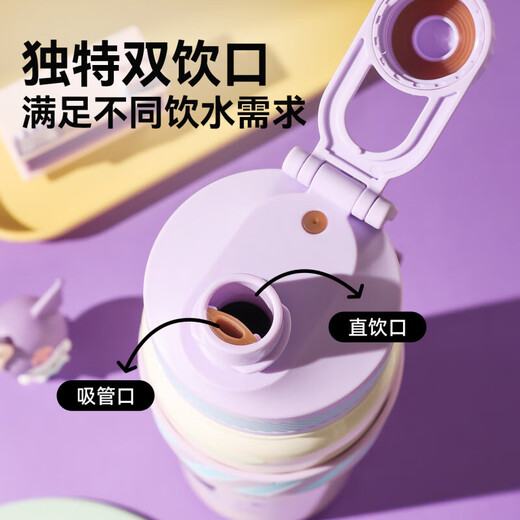 杯具熊（BEDDYBEAR）双饮运动保温杯女带吸管水杯316不锈钢大容量学生杯子690ML酷洛米
