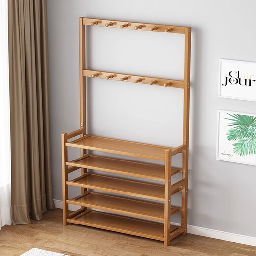 Kexiangtu shoe rack, coat rack, integrated home entrance, large capacity shoe rack, bedroom entrance multi-layer shoe cabinet, original color - four layers, 50cm, thickened bamboo