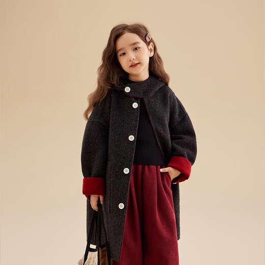Chenchenma manteau en laine double face automne et hiver manteau long à capuche réversible à simple boutonnage pour enfants moyens et grands