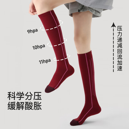 enjoy it运动压力袜女防滑加压瑜伽跑步登山骑行长筒袜子 S0026浅灰 均码 【肌能压力运动袜】