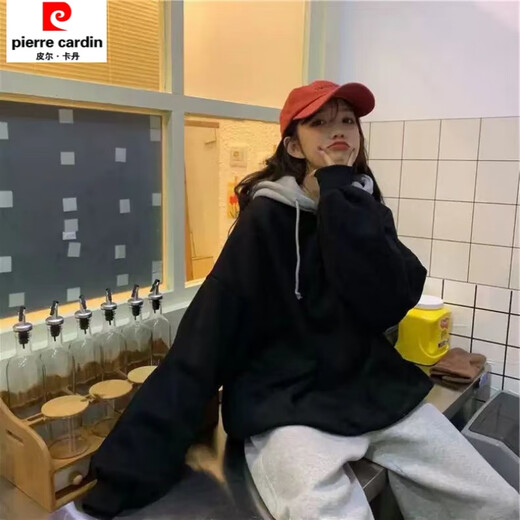 Pierre Cardin 2025 Nouveau sweat épais à capuche gris Nouvel automne et hiver européen lâche paresseux veste de longueur 13886 Sweatshirt noir s