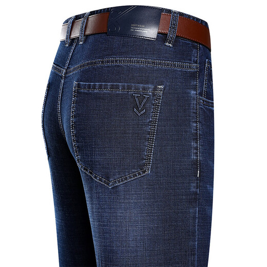 Jiumuwang men's pants expert summer thin men's jeans business loose straight casual pants cotton jeans middle-aged large size trousers men 3892 medium blue 30