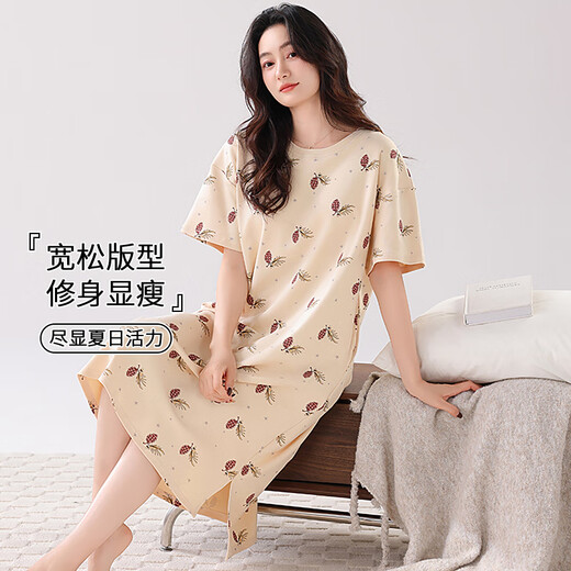 
Modal nightgown for women's summer short-sleeved pajamas 2025 new summer thin pregnant women's summer dress ZH14107 2XL (175)