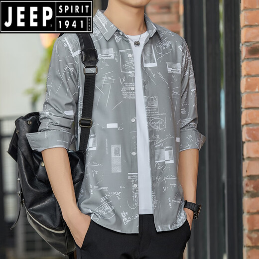 Jeep Spirit Summer Herren-Langarm-Hemd Ice Seide Dünne Sonnenschutz Lose Hemd Trendy hübsches Drop-Feeling-Zentimeter Grün 6169 M 90-110jin [Jin gleich 0,5 kg]