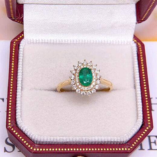 HEEKAIYI emerald ring for women emerald 18K gold diamond ring Chinese Valentine's Day birthday gift for wife and girlfriend <Supports customization>