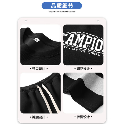 啄木鸟（TUCANO）休闲运动套装男夏季短袖t恤男黑色半袖男体恤青少年一套帅气搭配T 10727-FKS653黑色套装 XL (约130-150斤可穿)