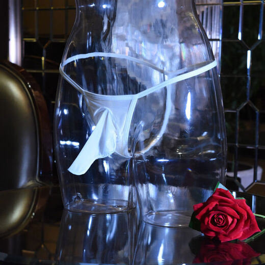 Men's thong sexy oily jj set of underwear elephant thong T-pants transparent ultra-thin breathable stockings underwear one-word thong opening red