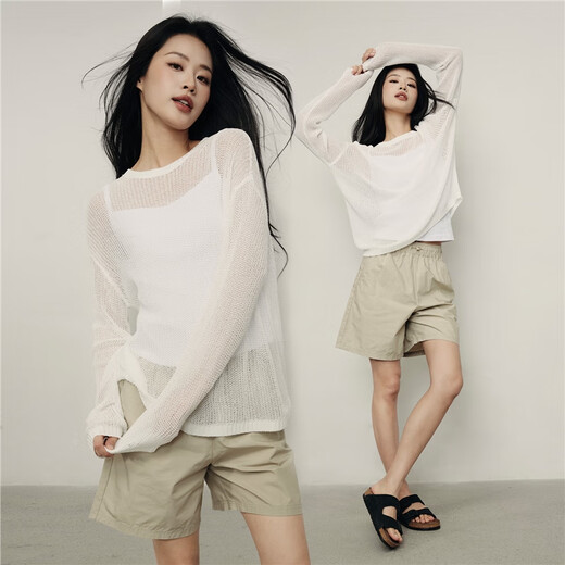Giordano [même style en Corée] Blouse micro-transparent pour les femmes blanc rond du cou rond Pullover pour les femmes 05355318 01 White L