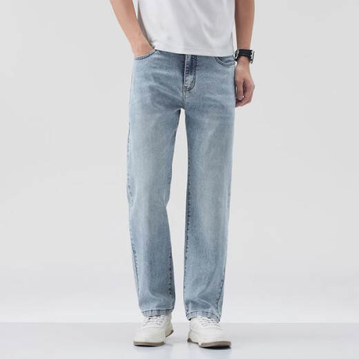 Kooshi Luxury Summer New Style Tennis Jeans Мужские лайзер по прямой ноге повседневной универсальные тонкие модные модные модные брюки светло-голубые