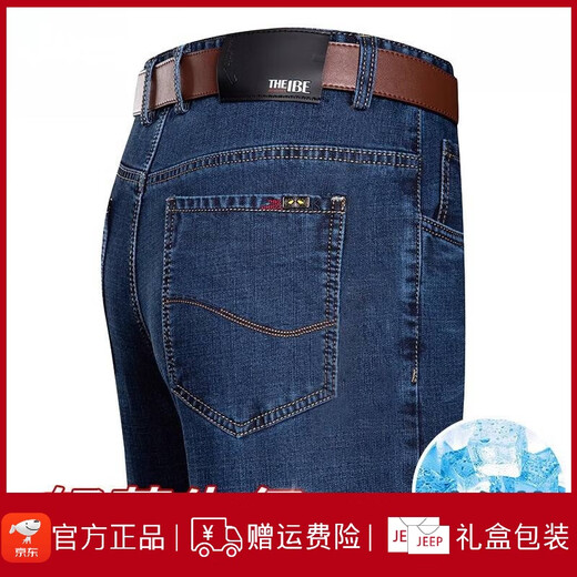 JEEP SPIRIT Jeep Ice Silk Jeans Men's Summer Thin Loose High Waist Straight Pants Middle-aged Casual Large Size Stretch Trousers 3882 Models Zhonglan Thin Style 33 [Wait 2 feet 6]