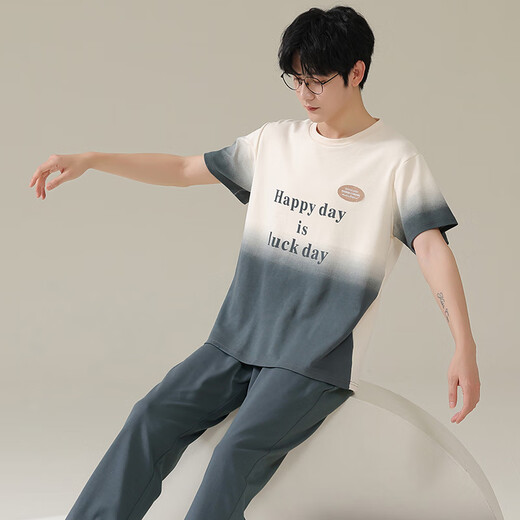 Langsha Herren-Pyjama Herren Sommer 2025 Neuer Sommergeschmack kurzärmelige Hosen Herren-Baumwoll-Kleidungsstück 691 Männer l