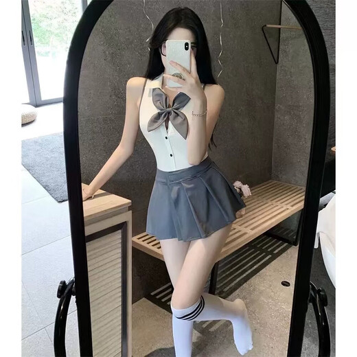 Sexy lingerie, first love style, campus jk sexy uniform, temptation, pure desire, no need to take off date shirt on bed, Chinese Valentine's Day gift, white and gray suit, one size fits all