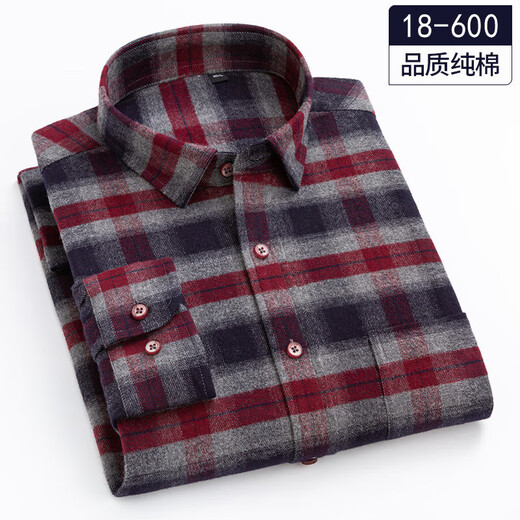 Primavera nueva camisa a cuadros puro a cuadros de algodón de manga larga para hombres suéter de papá de mediana edad camisa espesa de algodón 18-673 S 38