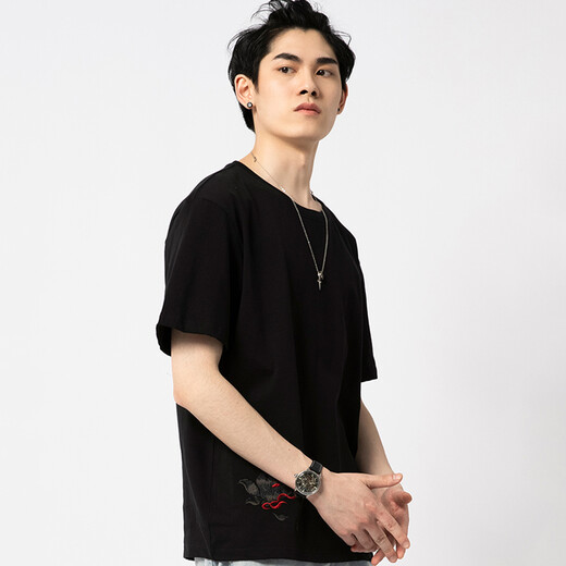 天龙致尊（Denon supreme）短袖刺绣t恤男女潮牌夏季中国风蝴蝶梅花宽松潮流情侣装国潮T恤衫 T723黑色 XL码（建议136-155斤）