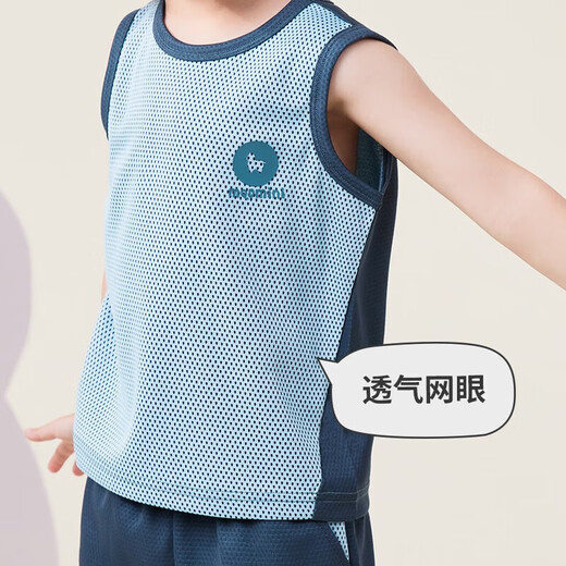 
MQDMINI children's clothing children's suit boys short-sleeved shorts two-piece set of small and medium-sized children's sportswear summer clothes baby double-sided mesh suit blue 100