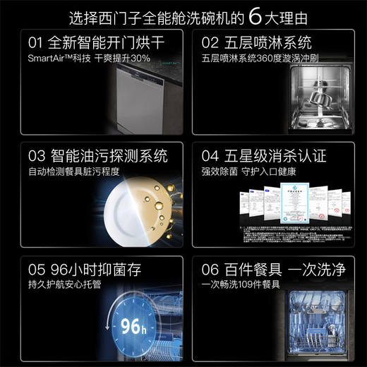 SIEMENS 15+2 sets of independent built-in dual-purpose dishwasher built-in intelligent door opening drying 96 hours antibacterial storage SJ23EI24KC