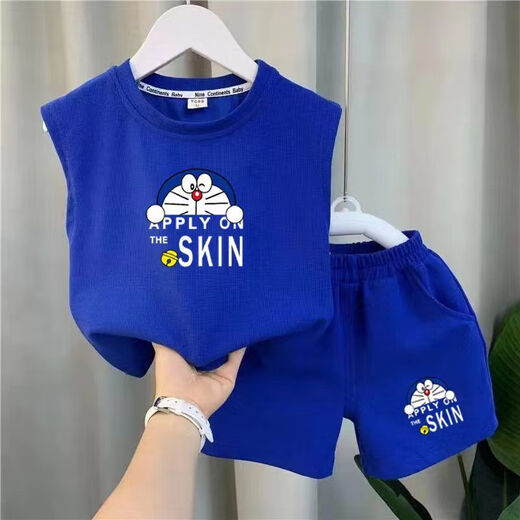 SUYOUMI kaufte 3887 Mal neue Sommerkleidung für Jungen, Westenanzug für Kinder, modisch, dominant, Sommer, ärmelloser Sommer für Kinder, Eisseidenstoff, kühl im Sommer, blau Doraemon 90 Empfehlung 80–90 cm