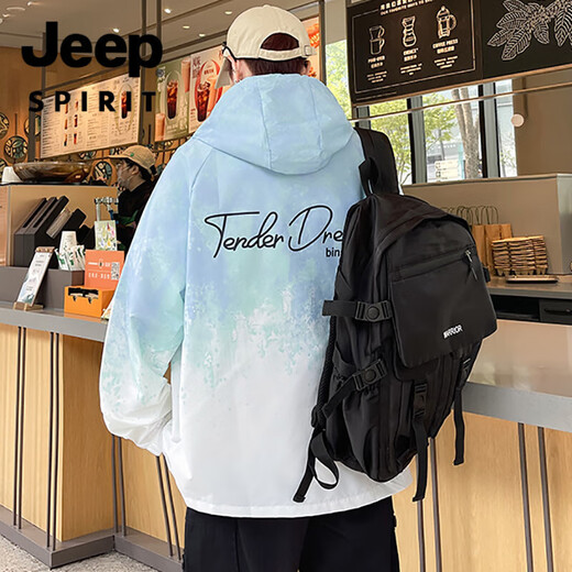 
JEEP SPIRIT2025 summer new teenager hooded sun protection clothes men's high-end sun protection clothes thin style handsome gradient jacket 6627 gray M about [90-100Jin [Jin equals 0.5 kg]]